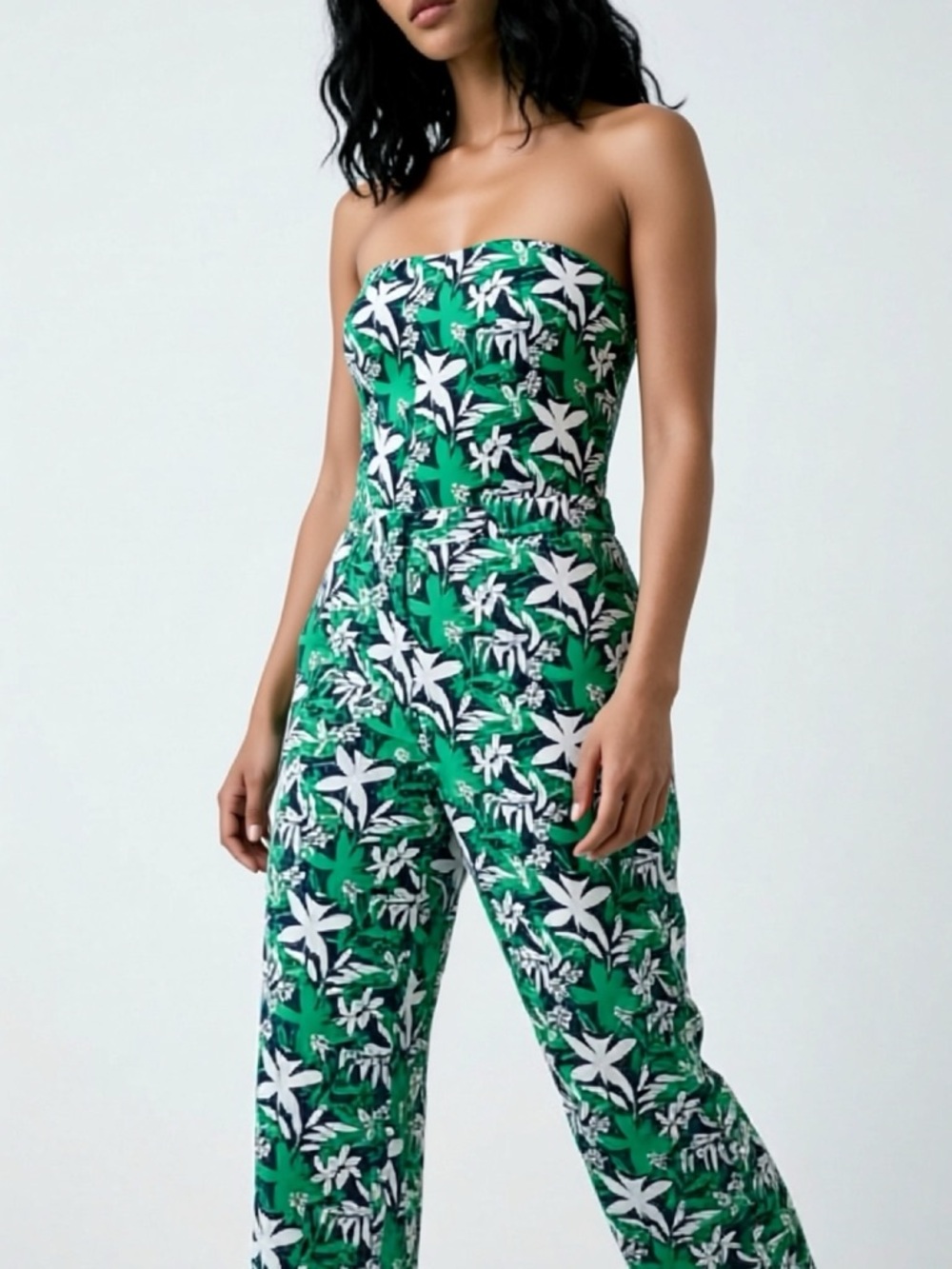 Velvet by Graham & Spencer Green Floral Strapless Jumpsuit